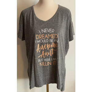 Women's Instant Message Gray Awesome Aunt Graphic Tee 2X